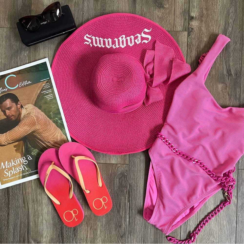 Sexy NWT Pink Ribbed Swimsuit and Hat